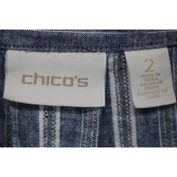 Chico's Gold Metallic Striped Linen Blend Tunic Top-Size 2 or Large(12) - Picture 3 of 7